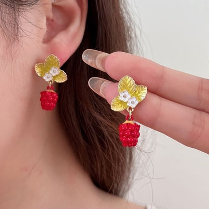 Drop Alloy Floral Berry Glaze Earring