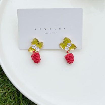 Drop Alloy Floral Berry Glaze Earring