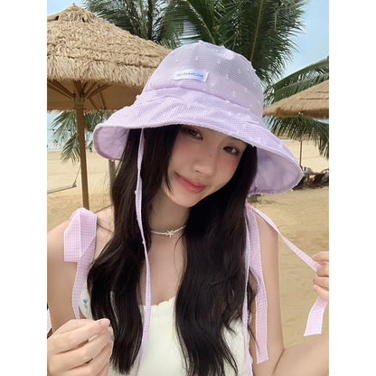 Lettering Bucket Plaid Applique Hat