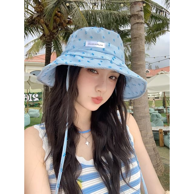 Lettering Bucket Plaid Applique Hat