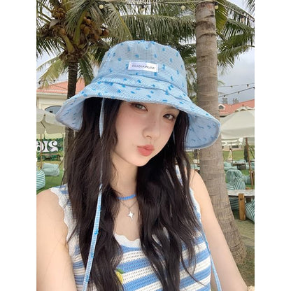 Lettering Bucket Plaid Applique Hat