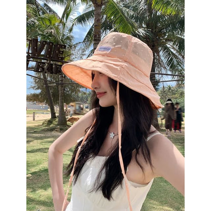 Lettering Bucket Plaid Applique Hat