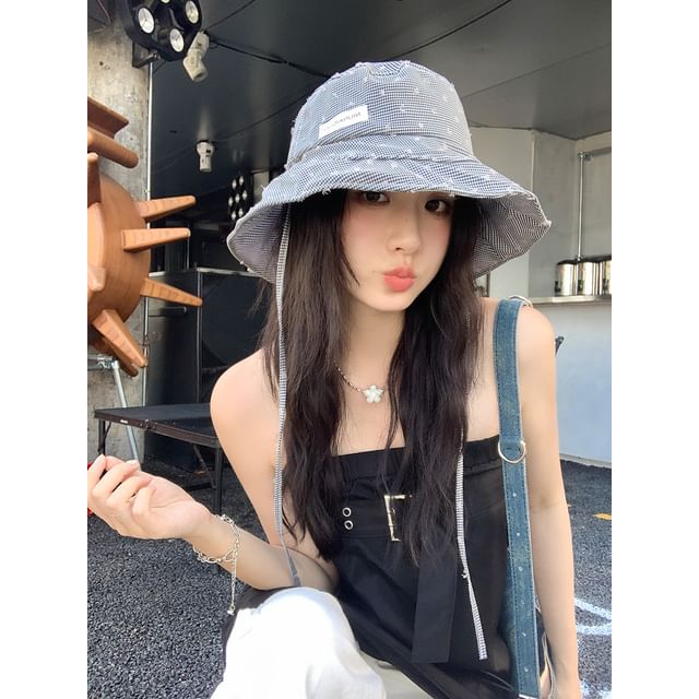 Lettering Bucket Plaid Applique Hat