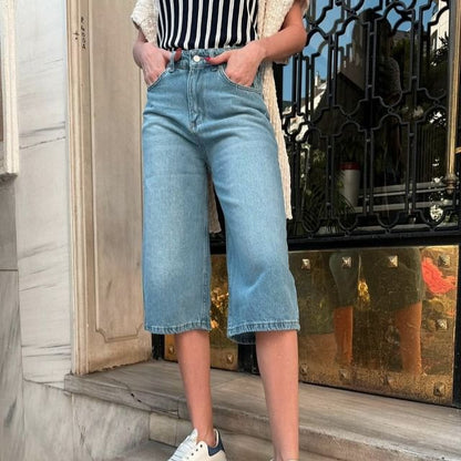 Low Waist Straight-Leg Pocket Shorts Denim Washed