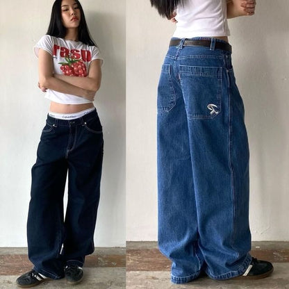 Washed Loose-Fit Wide-Leg Jeans Low Rise