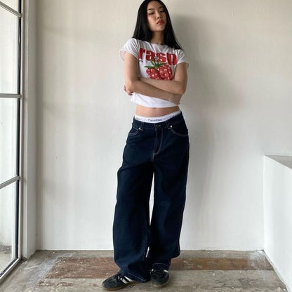 Low Jeans Rise Loose-Fit Washed Wide-Leg