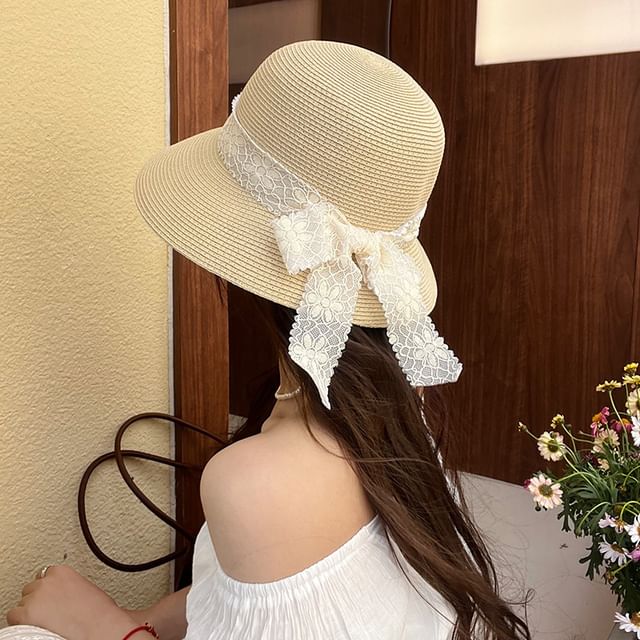 Lace Straw Hat Ribbon Bucket