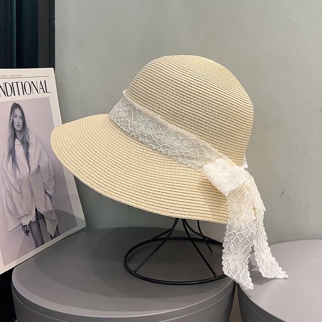Lace Straw Hat Ribbon Bucket