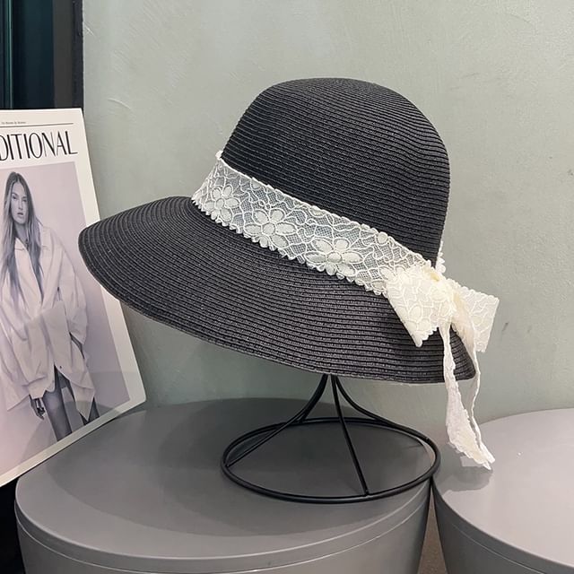 Lace Straw Hat Ribbon Bucket