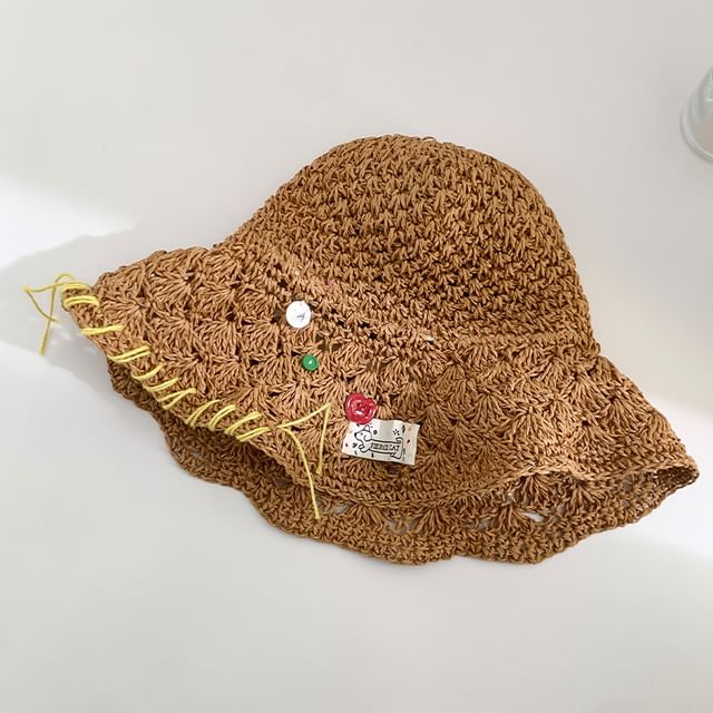 Hat Sun Contrast Stitching Straw