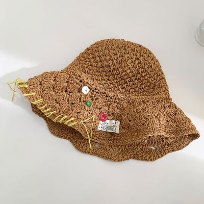 Hat Sun Contrast Stitching Straw