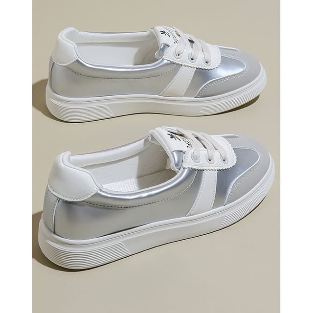 Sneakers Faux Leather Lace-Up Color Block