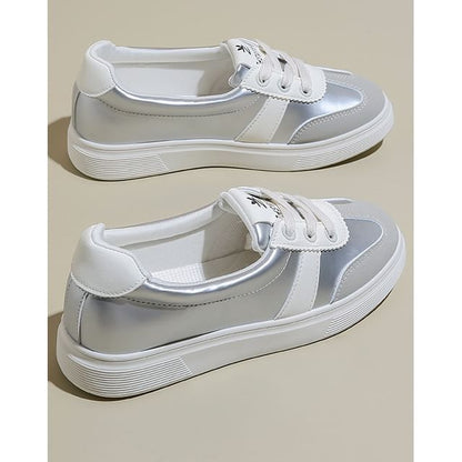 Sneakers Faux Leather Lace-Up Color Block