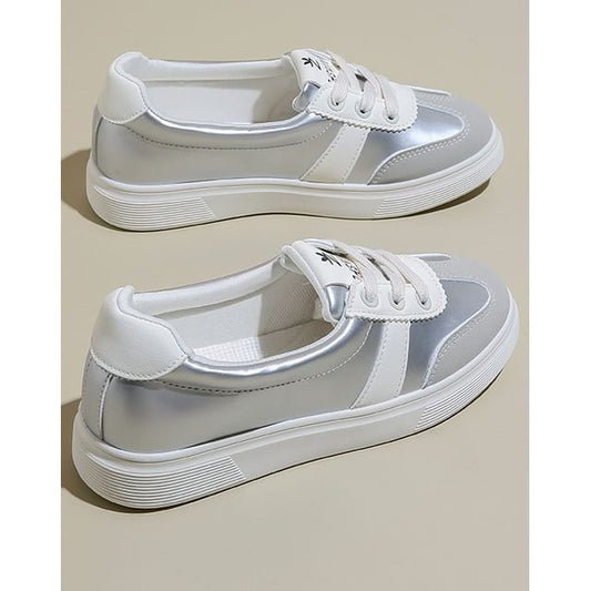 Sneakers Faux Leather Lace-Up Color Block