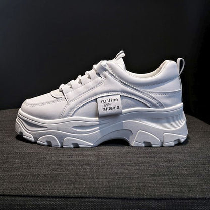 Faux Lace-Up Plain Platform Sneakers Leather