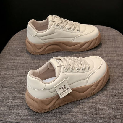 Lace-Up Platform Sneakers Leather Faux