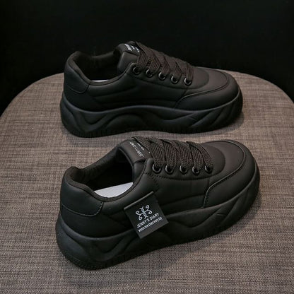 Lace-Up Platform Sneakers Leather Faux