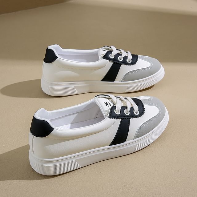 Sneakers Faux Leather Lace-Up Color Block