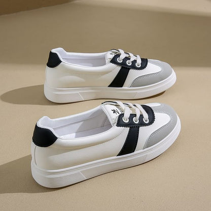 Sneakers Faux Leather Lace-Up Color Block