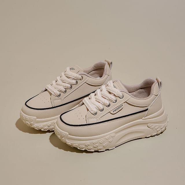 Sneakers Lace-Up Platform Leather Faux