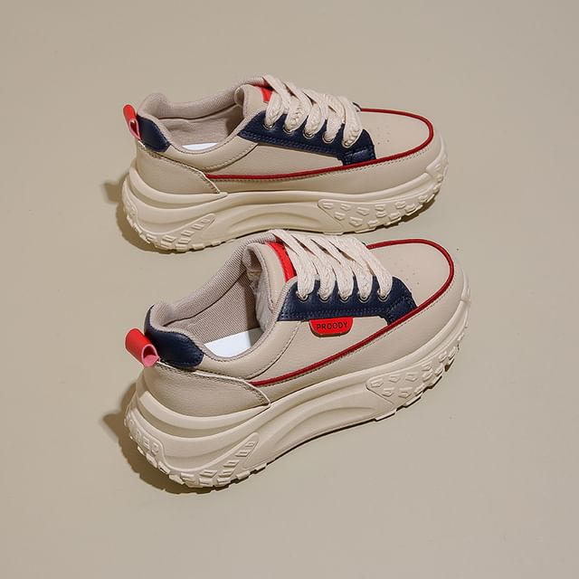 Sneakers Lace-Up Platform Leather Faux