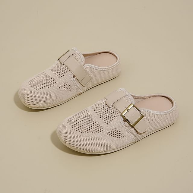 Buckled Plain Mules Perforated