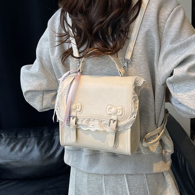 Flap Backpack Lace Trim Bow