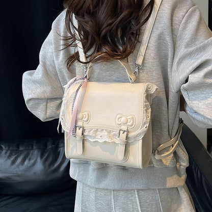 Flap Backpack Lace Trim Bow