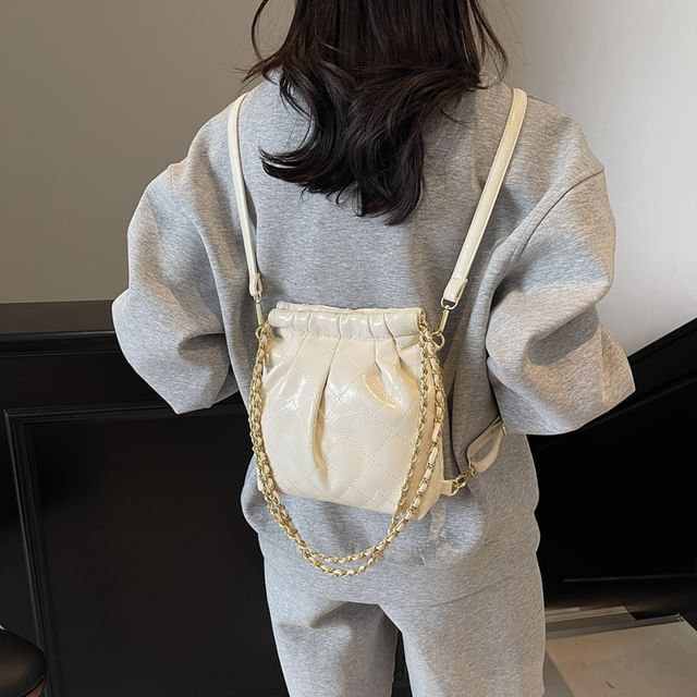 Faux Strap Quilted Chain Leather Shoulder Bag Multi-Way