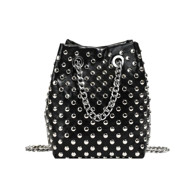 Sequin Embroidered Strap Leaf Faux Studded Chain Bucket / Bag