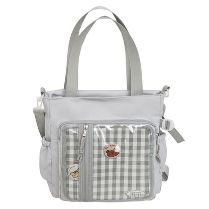 Multi-Pocket Badge + Tote Bag Set: Gingham