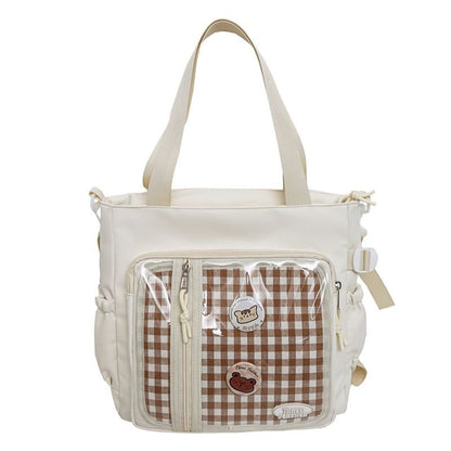 Multi-Pocket Badge + Tote Bag Set: Gingham