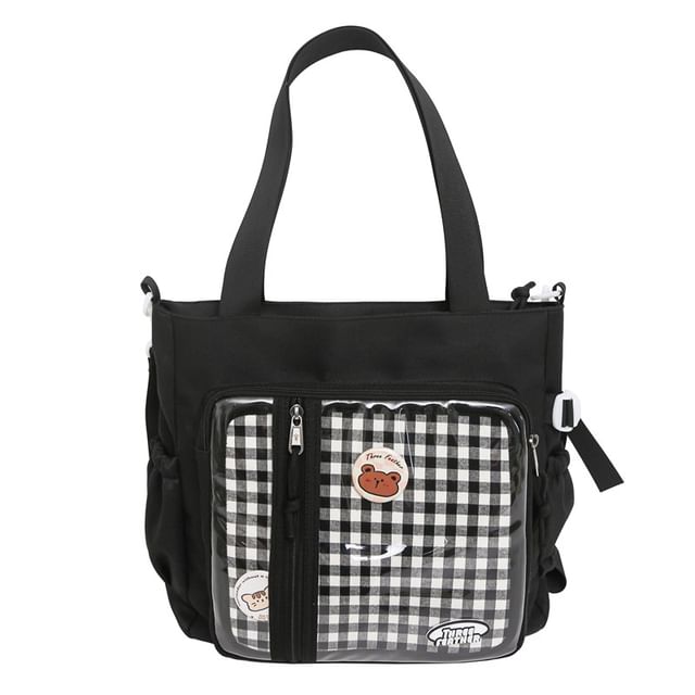 Multi-Pocket Badge + Tote Bag Set: Gingham
