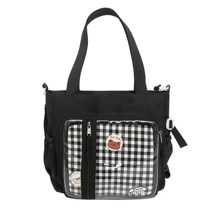 Multi-Pocket Badge + Tote Bag Set: Gingham