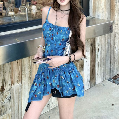 Top Tie-Up Asymmetrical Cami Print Floral