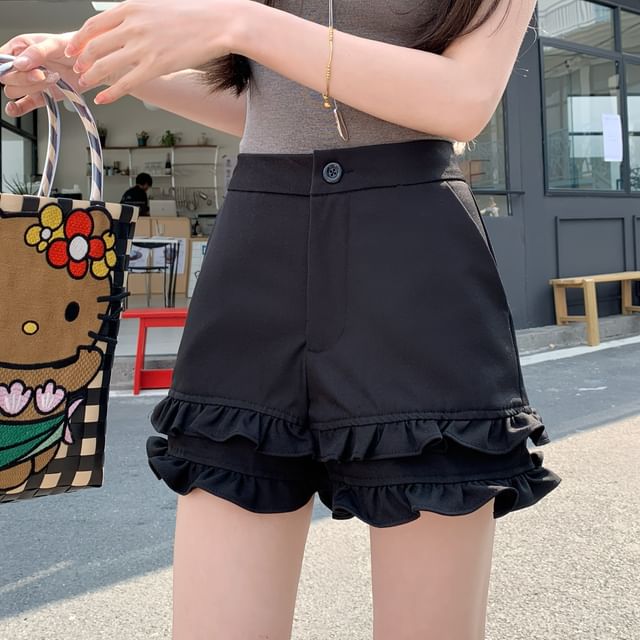 Waist Plain Shorts High Frill