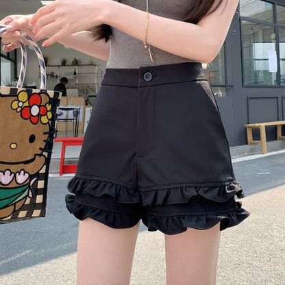 Waist Plain Shorts High Frill