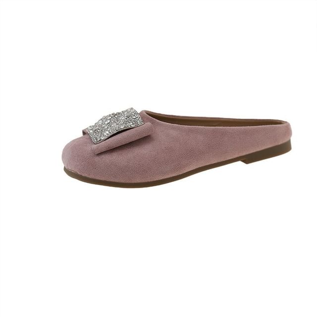 Round Toe Flat Mules Rhinestone