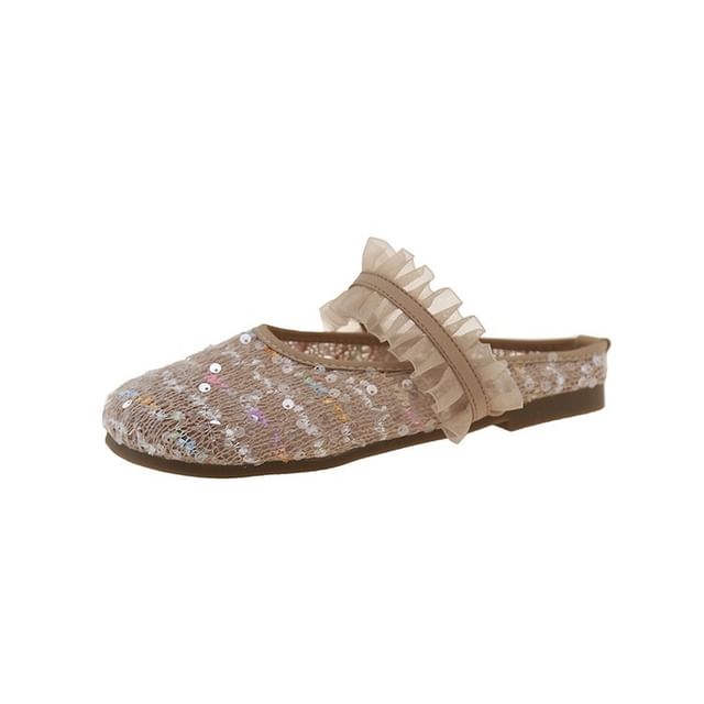 Toe Jane Mules Round Mary Mesh Sequin