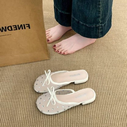 Mules Mesh Rhinestone Bow