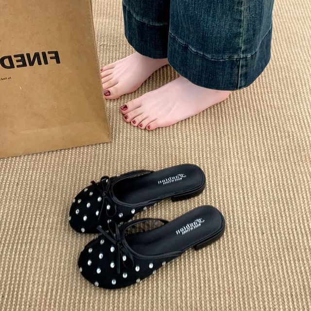 Mules Mesh Rhinestone Bow