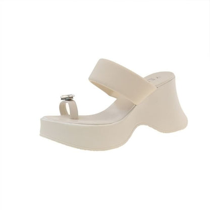 Toe Wedge Loop Platform Slide Rhinestone Heel Sandals