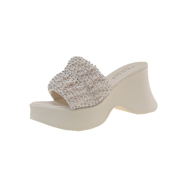Sandals Slide Platform Rhinestone Wedge Heel