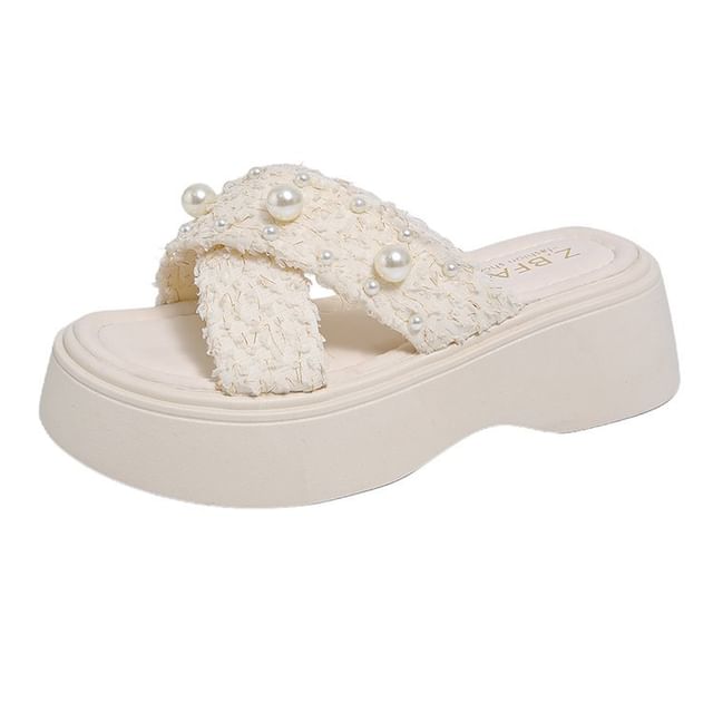 Pearl Slide Faux Criss Platform Cross Sandals