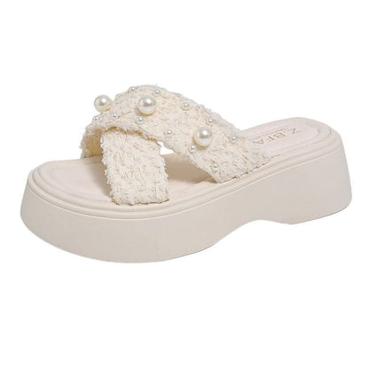 Pearl Slide Faux Criss Platform Cross Sandals