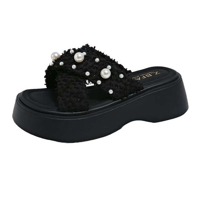 Pearl Slide Faux Criss Platform Cross Sandals
