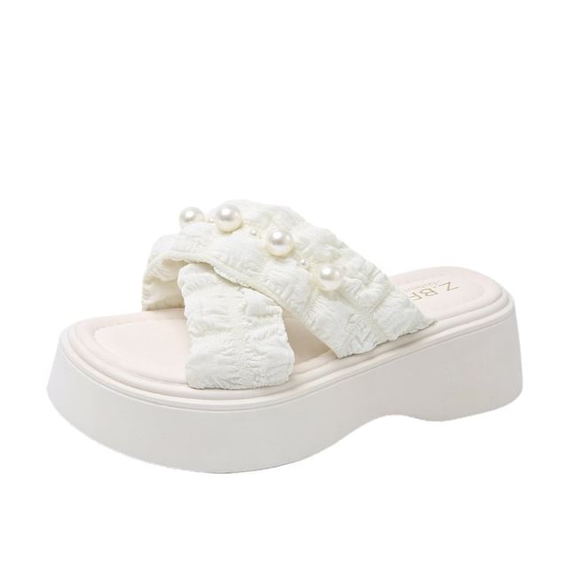 Pearl Criss Platform Faux Slide Sandals Cross