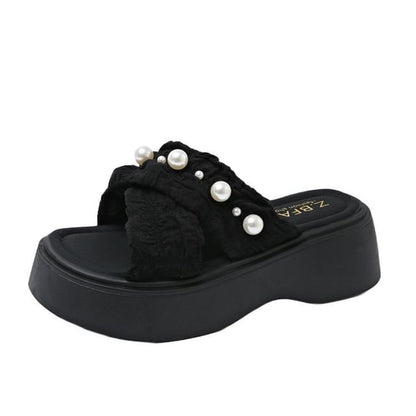 Pearl Criss Platform Faux Slide Sandals Cross