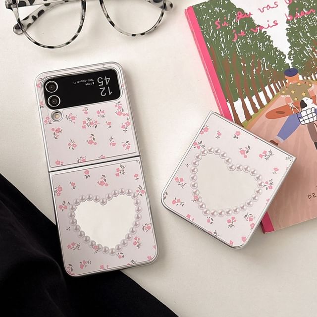 Heart Shape Mirror Floral Print Samsung Phone Case