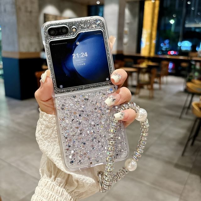 Faux Pearl Glitter Samsung Phone Case / Faux Pearl Phone Strap / Set